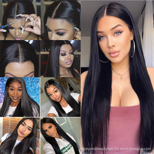 Synthetic Fiber Long Straight Natural Hair Lace Front Wigs Glueless Laces Natural Black Hair Wig With Baby Hair For Black Women